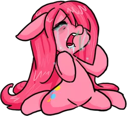 Size: 483x439 | Tagged: safe, artist:puds, derpibooru import, pinkie pie, earth pony, pony, anatomically incorrect, crying, despair, drool, eyes closed, female, floppy ears, frown, hair over one eye, incorrect leg anatomy, kneeling, mare, open mouth, pinkamena diane pie, runny nose, sad, simple background, sitting, snot, solo, splits, spread legs, spreading, transparent background