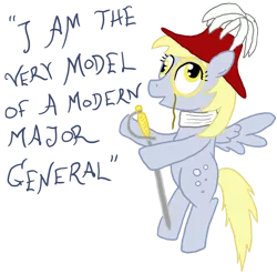 Size: 736x726 | Tagged: safe, artist:paper-pony, derpibooru import, derpy hooves, pony, bipedal, gilbert and sullivan, hat, monocle, solo, song, sword, the pirates of penzance