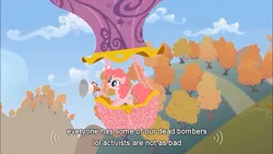 Size: 640x360 | Tagged: derpibooru import, fall weather friends, lol, pinkie pie, safe, screencap, youtube caption