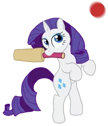 Size: 888x1036 | Tagged: safe, artist:paper-pony, derpibooru import, rarity, pony, bipedal, cricket, cricket ball, cricket bat, mouth hold, solo