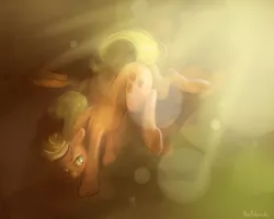 Size: 1280x1024 | Tagged: applejack, artist:wolfiedrawie, bucking, derpibooru import, lens flare, looking back, safe, solo, underhoof