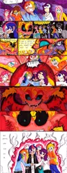 Size: 1500x3874 | Tagged: safe, artist:storypony, derpibooru import, applejack, fluttershy, pinkie pie, rainbow dash, rarity, sunset shimmer, twilight sparkle, human, equestria girls, equestria girls (movie), humane five, humane six, humanized, scene interpretation, sunset satan