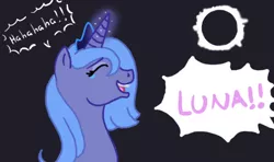 Size: 640x380 | Tagged: artist:fairiedragon999, crying, derpibooru import, eclipse, happy, laughing, prank, princess luna, s1 luna, safe, solar eclipse, solo, tears of laughter, trolluna