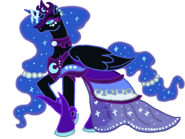 Size: 640x480 | Tagged: artist:fairiedragon999, clothes, dead source, derpibooru import, dress, gala dress, nightmare moon, safe, solo