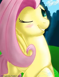 Size: 924x1212 | Tagged: safe, artist:krucification, derpibooru import, fluttershy, pegasus, pony, blushing, cute, female, mare, one eye closed, paint, paint tool sai, painting, smiling, solo, wink