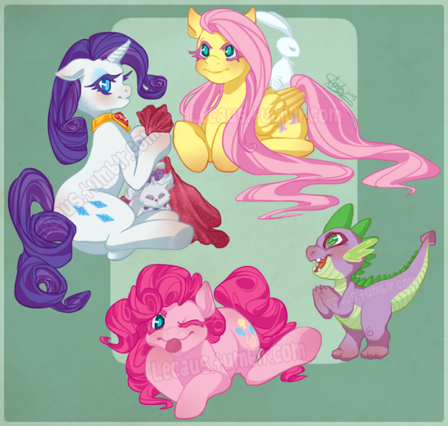 Size: 744x708 | Tagged: angel bunny, artist:deathbygnome, derpibooru import, fluttershy, pinkie pie, rarity, safe, spike