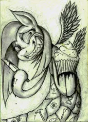 Size: 1590x2200 | Tagged: artist:janji009, derpibooru import, fanfic:cupcakes, grimdark, pinkamena diane pie, pinkie pie, solo, traditional art