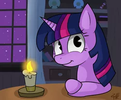Size: 1221x1016 | Tagged: safe, artist:wildberry-poptart, derpibooru import, twilight sparkle, pony, candle, solo, table