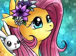 Size: 1500x1100 | Tagged: safe, artist:princesssilverglow, derpibooru import, angel bunny, fluttershy, flower