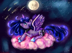 Size: 2354x1726 | Tagged: artist:lizzyrascal, cloud, cloudy, derpibooru import, moon, night, princess luna, safe, shooting star, shooting stars, solo, stars