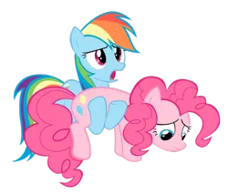 Size: 900x772 | Tagged: artist:l33sah, carrying, derpibooru import, pinkie pie, rainbow dash, sad, safe, simple background, too many pinkie pies, transparent background, vector