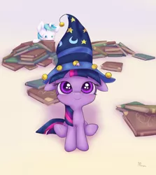 Size: 1250x1400 | Tagged: artist:alasou, book, cute, derpibooru import, filly, hat, oc, safe, twiabetes, twilight sparkle, wizard hat, younger