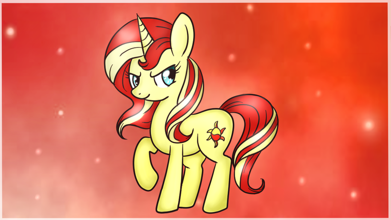 Size: 1085x612 | Tagged: safe, artist:flarities, derpibooru import, sunset shimmer, pony, solo