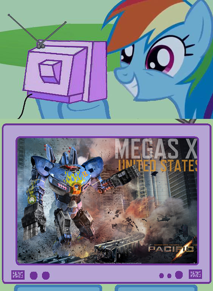 Size: 563x771 | Tagged: derpibooru import, exploitable meme, jaeger, mecha, megas xlr, meme, obligatory pony, pacific rim, rainbow dash, safe, tv meme