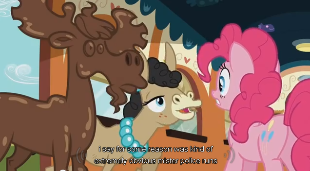 Size: 636x352 | Tagged: derpibooru import, mmmystery on the friendship express, mulia mild, pinkie pie, safe, screencap, youtube caption