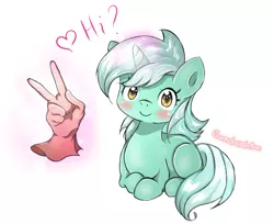 Size: 778x636 | Tagged: artist:jamchushine, blushing, chibi, cute, derpibooru import, hand, heart, hi, looking at you, lyra heartstrings, magic, one word, prone, safe, smiling, solo