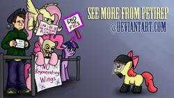 Size: 2133x1200 | Tagged: apple bloom, artist:petirep, derpibooru import, fluttershy, guy fawkes mask, human, pinkie pie, protest, safe, twilight sparkle