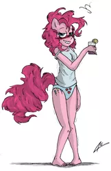 Size: 2100x3236 | Tagged: anthro, artist:legaffeur, clothes, derpibooru import, drunk, drunkie pie, panties, pinkie pie, safe, solo, underwear