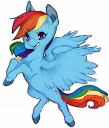 Size: 919x1076 | Tagged: safe, artist:severedribs, derpibooru import, rainbow dash, pegasus, pony, colored hooves, female, flying, mare, simple background, smiling, solo, unshorn fetlocks, white background, wings