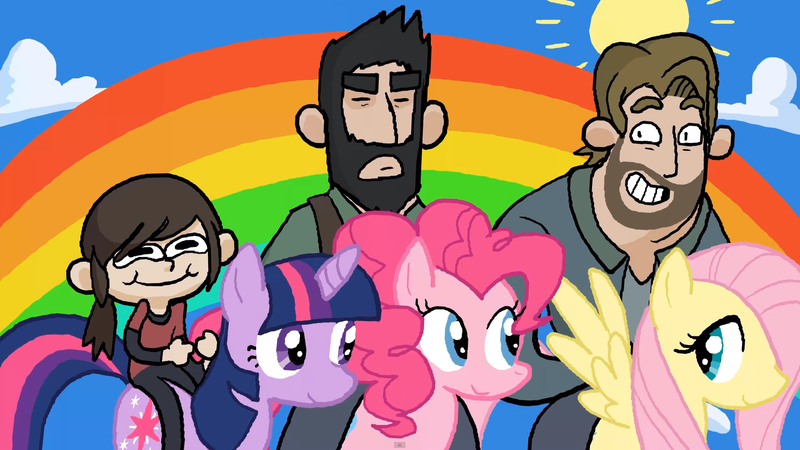 Size: 1920x1080 | Tagged: crossover, derpibooru import, ellie, fluttershy, joel, lore, pinkie pie, safe, the last of us, twilight sparkle