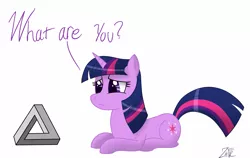 Size: 1579x1000 | Tagged: artist:wildberry-poptart, derpibooru import, impossible object, paradox, penrose triangle, safe, solo, twilight sparkle