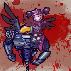 Size: 1003x1000 | Tagged: semi-grimdark, artist:professor-ponyarity, derpibooru import, twilight sparkle, twilight sparkle (alicorn), alicorn, pony, blood, borderlands, borderlands 2, clothes, deathtrap, female, gaige, goggles, mare, mech, mechromancer, parody, r-dash 5000