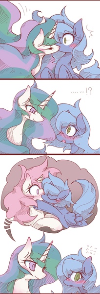 Size: 1000x2930 | Tagged: safe, artist:kolshica, derpibooru import, princess celestia, princess luna, alicorn, pony, blushing, comic, female, incest, kissing, lesbian, mare, memory, pink-mane celestia, princest, shipping, younger