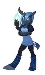 Size: 603x1000 | Tagged: anthro, anthro oc, artist:carnifex, blue changeling, breasts, changeling, changeling oc, changeling queen, changeling queen oc, derpibooru import, female, oc, oc:myxine, safe, simple background, solo, unofficial characters only
