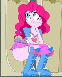 Size: 745x932 | Tagged: suggestive, artist:terry, derpibooru import, edit, pinkie pie, equestria girls, ass, clothes, female, no panties, nudity, pissing, potty time, skirt, solo, solo female, squatting, upskirt, urinal, urine, watersports