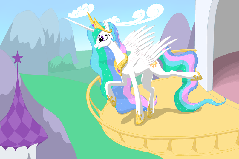 Size: 3000x2000 | Tagged: artist:vasillium, balcony, derpibooru import, princess celestia, safe, solo