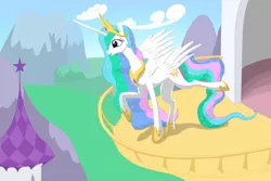 Size: 3000x2000 | Tagged: artist:vasillium, balcony, derpibooru import, princess celestia, safe, solo