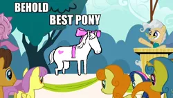 Size: 960x540 | Tagged: behold, best pony, bon bon, caramel, carrot top, derpibooru import, edit, edited screencap, forced meme, golden harvest, homestuck, image macro, lemon hearts, maplehoof, mayor mare, meme, safe, screencap, sweetie drops, the last roundup