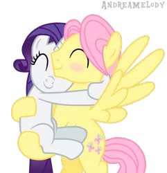 Size: 879x910 | Tagged: safe, artist:andreamelody, derpibooru import, fluttershy, rarity, blushing, butterscotch, female, flarity, half r63 shipping, hug, male, rule 63, shipping, straight