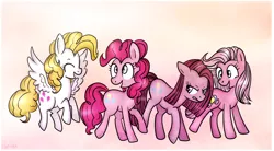 Size: 1112x612 | Tagged: safe, artist:flarities, derpibooru import, pinkie pie, surprise, pinkamena diane pie