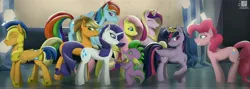 Size: 9333x3333 | Tagged: safe, artist:unnop64, derpibooru import, applejack, flash sentry, fluttershy, pinkie pie, princess cadance, rainbow dash, rarity, spike, twilight sparkle, twilight sparkle (alicorn), alicorn, pony, absurd resolution, female, flashlight, male, mane seven, mane six, mare, shipping, straight