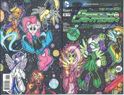 Size: 800x612 | Tagged: safe, artist:ponygoddess, derpibooru import, applejack, derpy hooves, fluttershy, pinkie pie, rainbow dash, rarity, spike, sunset shimmer, twilight sparkle, twilight sparkle (alicorn), alicorn, pony, zombie, black lantern, blue lantern, blue lantern corps, clothes, costume, cover, crossover, dc comics, female, green lantern, green lantern (comic), green lantern corps, indigo tribe, mane seven, mane six, mare, mogo, orange lantern, parody, red lantern corps, sinestro corps, space, star sapphire, superhero, traditional art, white lantern