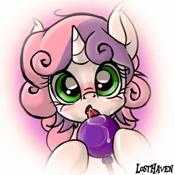 Size: 1280x1280 | Tagged: artist:thesleepingpony, blushing, derpibooru import, drool, female, foalcon, food, foodplay, licking, lollipop, solo, solo female, steam, suggestive, suggestive eating, sweetie belle, wet