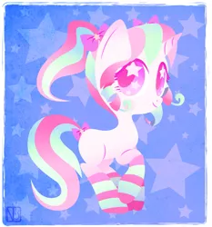 Size: 731x786 | Tagged: artist:disfiguredstick, bow, clothes, derpibooru import, oc, oc:rosy cheeks, safe, socks, solo, striped socks, unofficial characters only
