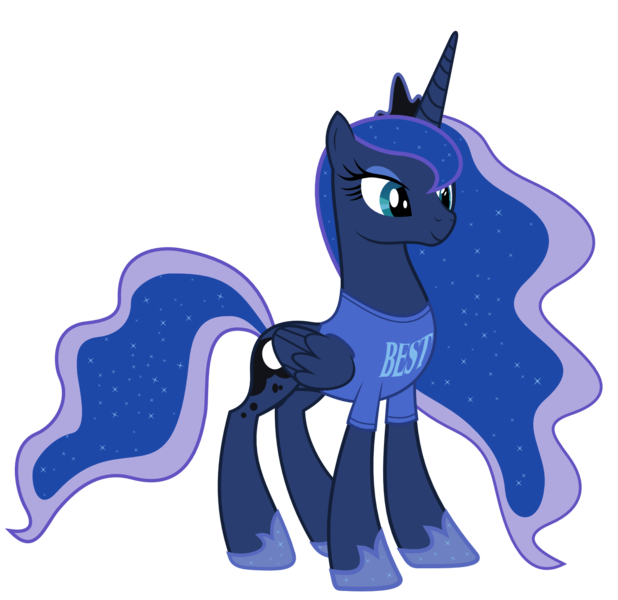 Size: 1500x1457 | Tagged: artist:alexiy777, best pony, clothes, derpibooru import, edit, idw, idw showified, magic shirt, princess luna, safe, simple background, solo, spoiler:comic, spoiler:comic09, transparent background, t-shirt, vector