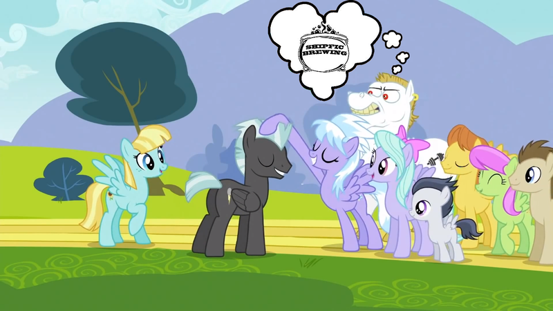 Size: 1366x768 | Tagged: safe, derpibooru import, screencap, bulk biceps, cloudchaser, crescent pony, flitter, helia, mane moon, merry may, roid rage, rumble, thunderlane, warm front, pegasus, pony, colt, female, image macro, male, meme, shipfic brewing, shipper on deck, shipping, straight, sunflower, thunderchaser