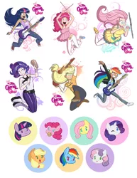 Size: 638x825 | Tagged: applejack, artist:megasweet, canter girls, clothes, converse, cute, dead source, derpibooru import, dress, fluttershy, human, humanized, mane six, midriff, musical instrument, pinkie pie, rainbow dash, rarity, safe, shoes, smarty belle, sweetie belle, tanktop, twilight sparkle