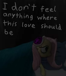 Size: 1348x1546 | Tagged: artist:bobdash101, ask depressed fluttershy, bed, depressing, derpibooru import, dialogue, fluttershy, headphones, sad, semi-grimdark, solo, song reference