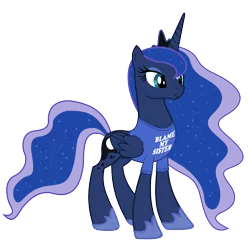 Size: 1500x1457 | Tagged: artist:alexiy777, blame my sister, clothes, derpibooru import, edit, idw, idw showified, magic shirt, princess luna, safe, simple background, solo, spoiler:comic, spoiler:comic09, transparent background, t-shirt, vector