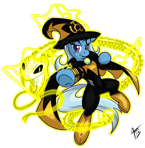 Size: 3296x3377 | Tagged: safe, artist:cynos-zilla, derpibooru import, trixie, pony, unicorn, blackest night, crossover, female, green lantern, mare, parody, sinestro corps, solo, yellow lantern