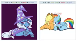 Size: 535x287 | Tagged: safe, derpibooru import, applejack, rainbow dash, trixie, appledash, exploitable meme, female, jelly, juxtaposition, juxtaposition win, lesbian, meme, shipping