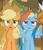 Size: 364x426 | Tagged: safe, derpibooru import, screencap, applejack, braeburn, little strongheart, rainbow dash, earth pony, pegasus, pony, over a barrel, cropped, duo focus, reaction image, spread wings, template, wingboner, wings