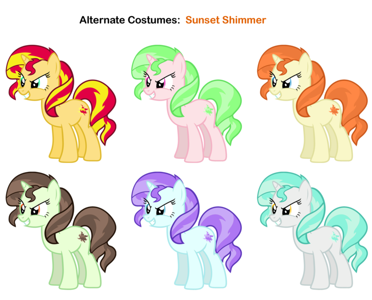Size: 2625x2116 | Tagged: safe, artist:pika-robo, artist:vector-brony, derpibooru import, aqua blossom, drama letter, golden hazel, paisley, sophisticata, sunset shimmer, watermelody, ponified, pony, equestria girls, alternate costumes, background human, equestria girls ponified, palette swap, recolor, vector