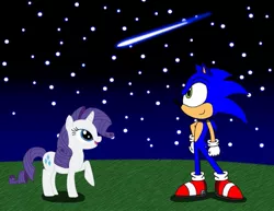 Size: 1017x786 | Tagged: artist:shadow051, crossover, crossover shipping, interspecies, love, rarisonic, rarity, safe, shipping, shooting star, sonic the hedgehog, sonic the hedgehog (series)
