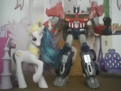 Size: 1024x768 | Tagged: brushable, derpibooru import, irl, optimus prime, photo, princess celestia, safe, toy, transformers