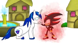 Size: 2168x1198 | Tagged: safe, artist:hedgehogninja94, derpibooru import, shining armor, pony, 1000 hours in ms paint, angry, background pony strikes again, chaos, crossover, edgy, fanfic art, lip bite, ms paint, shadow the hedgehog, sonic the hedgehog (series), worried